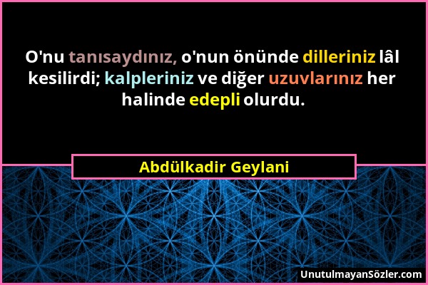 Abdülkadir Geylani - O'nu tanısaydınız, o'nun önünde dilleriniz lâl kesilirdi; kalpleriniz ve diğer uzuvlarınız her halinde edepli olurdu....