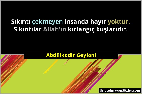 Abdülkadir Geylani - Sıkıntı çekmeyen insanda hayır yoktur. Sıkıntılar Allah'ın kırlangıç kuşlarıdır....