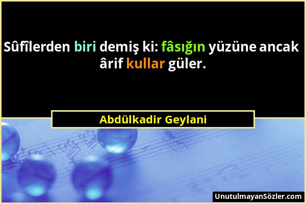 Abdülkadir Geylani - Sûfîlerden biri demiş ki: fâsığın yüzüne ancak ârif kullar güler....