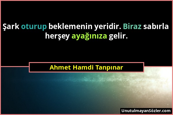 Ahmet Hamdi Tanpınar - Şark oturup beklemenin yeridir. Biraz sabırla herşey ayağınıza gelir....