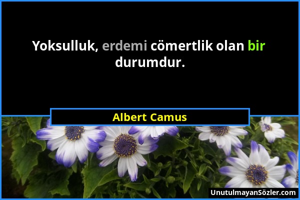 Albert Camus - Yoksulluk, erdemi cömertlik olan bir durumdur....