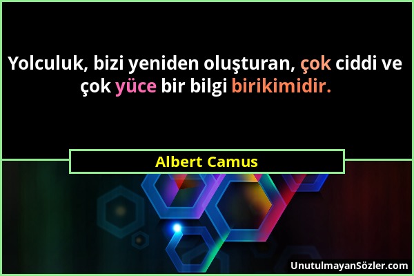 Albert Camus - Yolculuk, bizi yeniden oluşturan, çok ciddi ve çok yüce bir bilgi birikimidir....