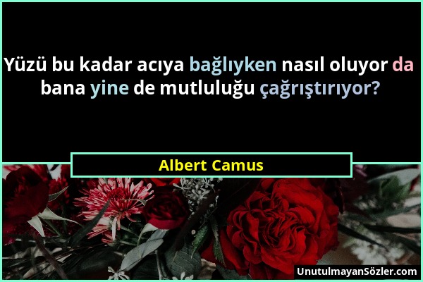 Albert Camus - Yüzü bu kadar acıya bağlıyken nasıl oluyor da bana yine de mutluluğu çağrıştırıyor?...