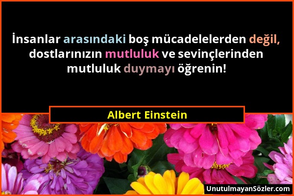 Albert Einstein - İnsanlar arasındaki boş mücadelelerden değil, dostlarınızın mutluluk ve sevinçlerinden mutluluk duymayı öğrenin!...