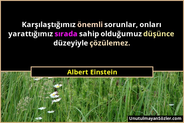 Albert Einstein - Karşılaştığımız önemli sorunlar, onları yarattığımız sırada sahip olduğumuz düşünce düzeyiyle çözülemez....