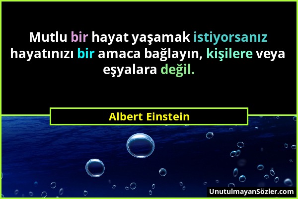 Albert Einstein - Mutlu bir hayat yaşamak istiyorsanız hayatınızı bir amaca bağlayın, kişilere veya eşyalara değil....