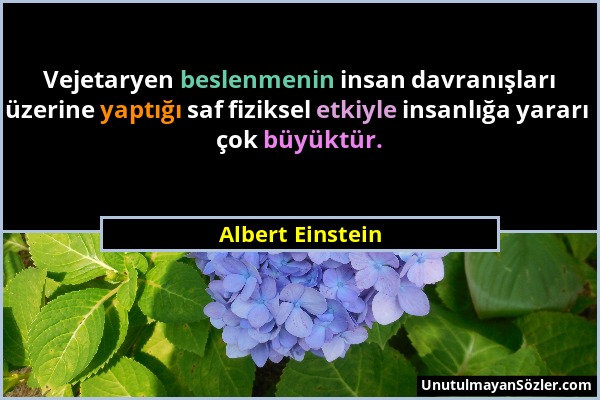 Albert Einstein - Vejetaryen beslenmenin insan davranışları üzerine yaptığı saf fiziksel etkiyle insanlığa yararı çok büyüktür....