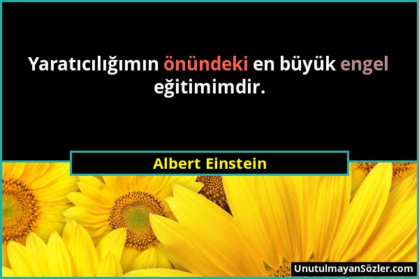 Albert Einstein - Yaratıcılığımın önündeki en büyük engel eğitimimdir....