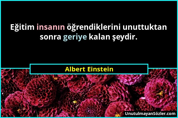 Albert Einstein - Eğitim insanın öğrendiklerini unuttuktan sonra geriye kalan şeydir....