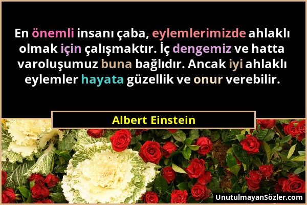 Albert Einstein - En önemli insanı çaba, eylemlerimizde ahlaklı olmak için çalışmaktır. İç dengemiz ve hatta varoluşumuz buna bağlıdır. Ancak iyi ahla...