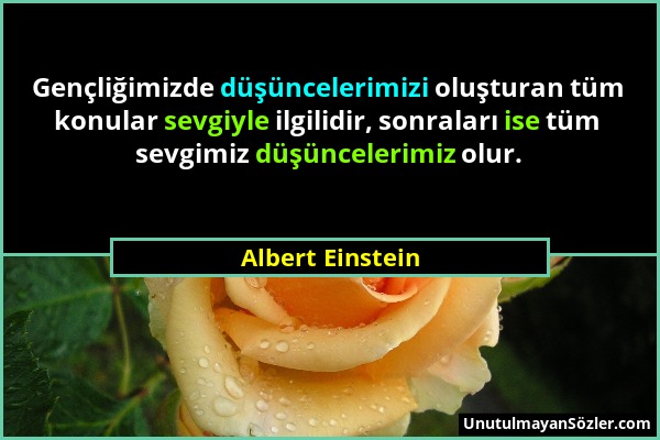 Albert Einstein - Gençliğimizde düşüncelerimizi oluşturan tüm konular sevgiyle ilgilidir, sonraları ise tüm sevgimiz düşüncelerimiz olur....