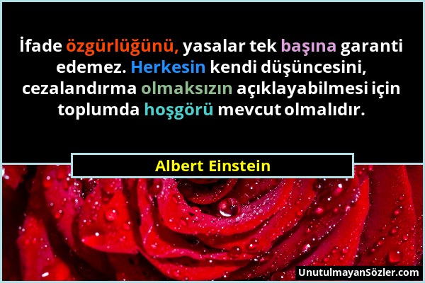 Albert Einstein - İfade özgürlüğünü, yasalar tek başına garanti edemez. Herkesin kendi düşüncesini, cezalandırma olmaksızın açıklayabilmesi için toplu...