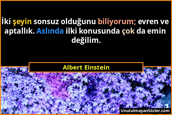 Albert Einstein - İki şeyin sonsuz olduğunu biliyorum; evren ve aptallık. Aslında ilki konusunda çok da emin değilim....