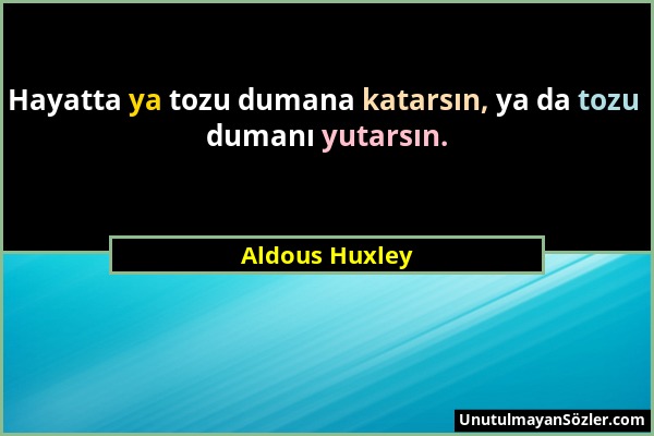 Aldous Huxley - Hayatta ya tozu dumana katarsın, ya da tozu dumanı yutarsın....