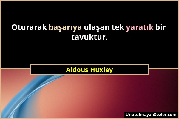 Aldous Huxley - Oturarak başarıya ulaşan tek yaratık bir tavuktur....