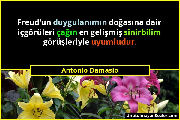 Antonio Damasio - Freud'un duygulanımın doğasına dair içgörüleri çağın en gelişmiş sinirbilim görüşleriyle uyumludur....