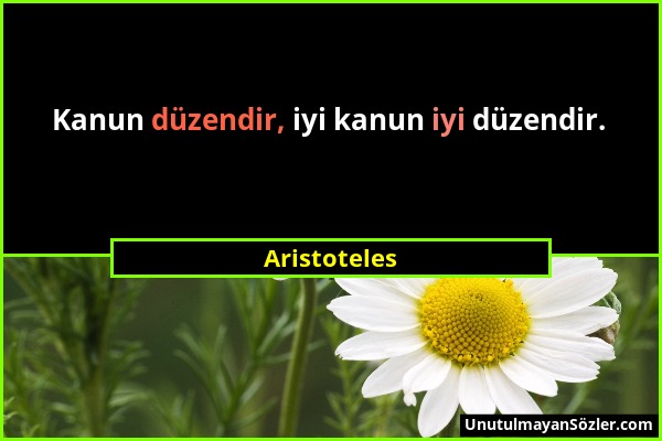 Aristoteles - Kanun düzendir, iyi kanun iyi düzendir....