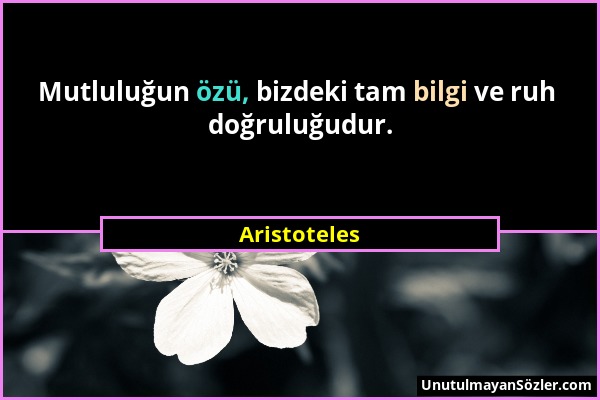 Aristoteles - Mutluluğun özü, bizdeki tam bilgi ve ruh doğruluğudur....