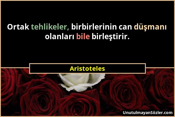 Aristoteles - Ortak tehlikeler, birbirlerinin can düşmanı olanları bile birleştirir....