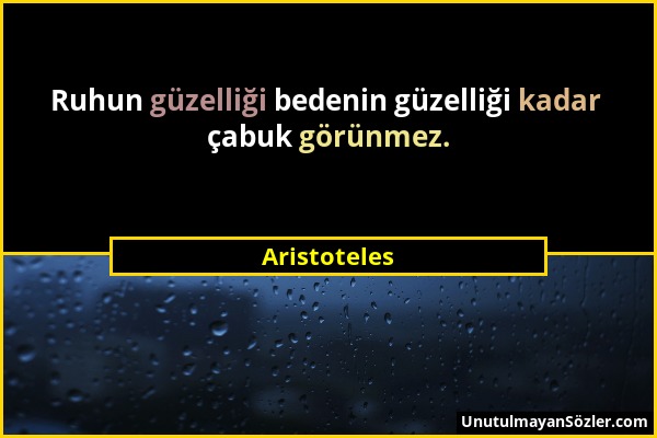 Aristoteles - Ruhun güzelliği bedenin güzelliği kadar çabuk görünmez....