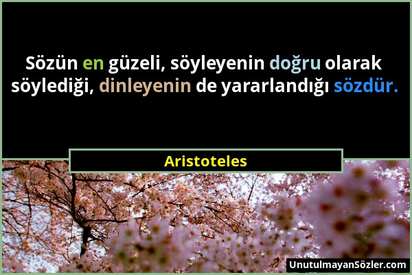 Aristoteles - Sözün en güzeli, söyleyenin doğru olarak söylediği, dinleyenin de yararlandığı sözdür....