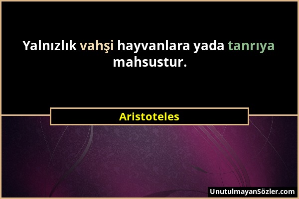 Aristoteles - Yalnızlık vahşi hayvanlara yada tanrıya mahsustur....