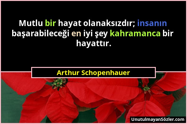 Arthur Schopenhauer - Mutlu bir hayat olanaksızdır; insanın başarabileceği en iyi şey kahramanca bir hayattır....