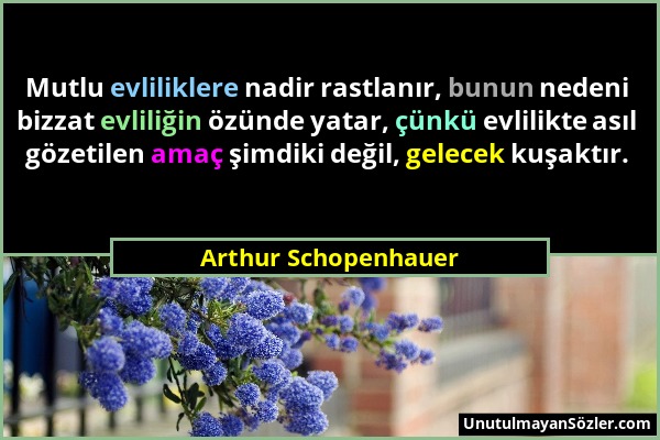 Arthur Schopenhauer - Mutlu evliliklere nadir rastlanır, bunun nedeni bizzat evliliğin özünde yatar, çünkü evlilikte asıl gözetilen amaç şimdiki değil...