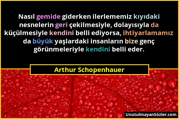 Arthur Schopenhauer - Nasıl gemide giderken ilerlememiz kıyıdaki nesnelerin geri çekilmesiyle, dolayısıyla da küçülmesiyle kendini belli ediyorsa, iht...