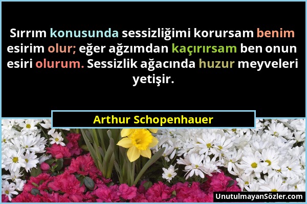 Arthur Schopenhauer - Sırrım konusunda sessizliğimi korursam benim esirim olur; eğer ağzımdan kaçırırsam ben onun esiri olurum. Sessizlik ağacında huz...