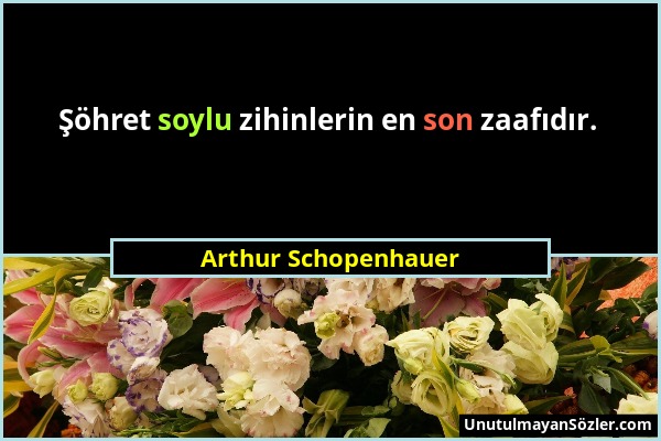 Arthur Schopenhauer - Şöhret soylu zihinlerin en son zaafıdır....