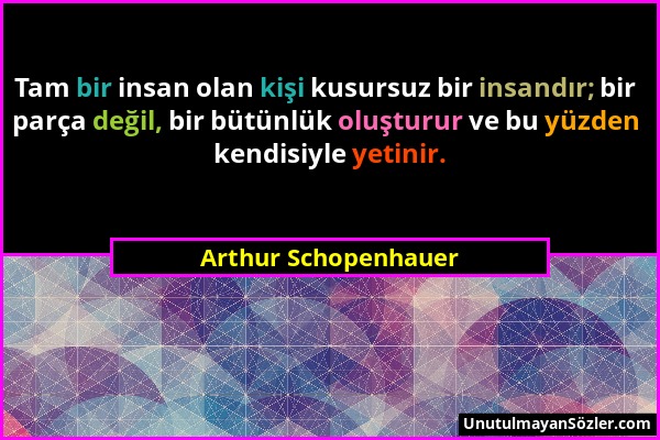 Arthur Schopenhauer - Tam bir insan olan kişi kusursuz bir insandır; bir parça değil, bir bütünlük oluşturur ve bu yüzden kendisiyle yetinir....