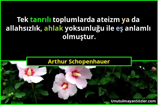 Arthur Schopenhauer - Tek tanrılı toplumlarda ateizm ya da allahsızlık, ahlak yoksunluğu ile eş anlamlı olmuştur....