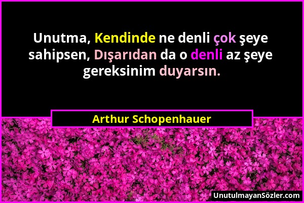 Arthur Schopenhauer - Unutma, Kendinde ne denli çok şeye sahipsen, Dışarıdan da o denli az şeye gereksinim duyarsın....