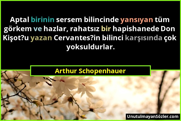 Arthur Schopenhauer - Aptal birinin sersem bilincinde yansıyan tüm görkem ve hazlar, rahatsız bir hapishanede Don Kişot?u yazan Cervantes?in bilinci k...