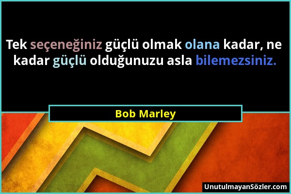 Bob Marley - Tek seçeneğiniz güçlü olmak olana kadar, ne kadar güçlü olduğunuzu asla bilemezsiniz....