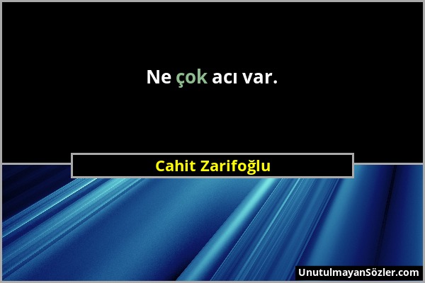 Cahit Zarifoğlu - Ne çok acı var....