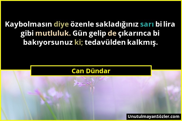 Can Dündar - Kaybolmasın diye özenle sakladığınız sarı bi lira gibi mutluluk. Gün gelip de çıkarınca bi bakıyorsunuz ki; tedavülden kalkmış....