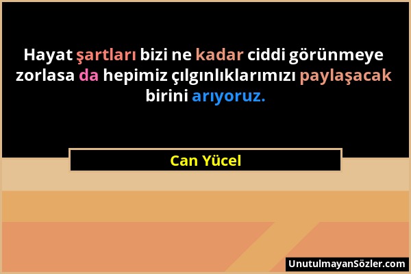 Can Yücel - Hayat şartları bizi ne kadar ciddi görünmeye zorlasa da hepimiz çılgınlıklarımızı paylaşacak birini arıyoruz....