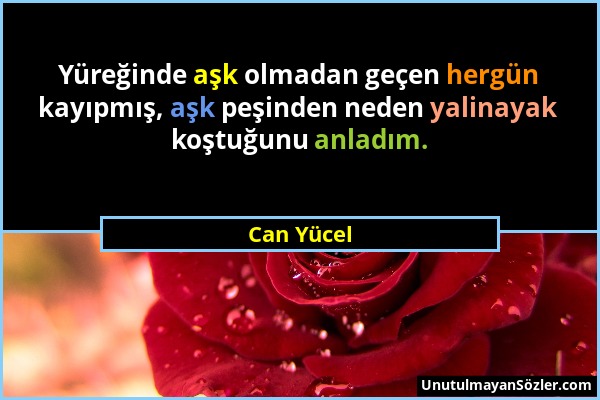 Can Yücel - Yüreğinde aşk olmadan geçen hergün kayıpmış, aşk peşinden neden yalinayak koştuğunu anladım....