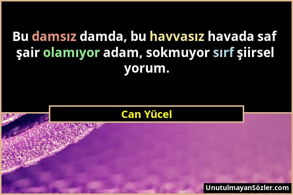 Can Yücel - Bu damsız damda, bu havvasız havada saf şair olamıyor adam, sokmuyor sırf şiirsel yorum....