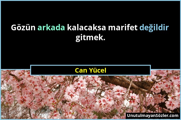 Can Yücel - Gözün arkada kalacaksa marifet değildir gitmek....