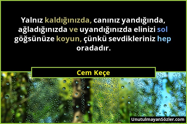 Cem Keçe - Yalnız kaldığınızda, canınız yandığında, ağladığınızda ve uyandığınızda elinizi sol göğsünüze koyun, çünkü sevdikleriniz hep oradadır....