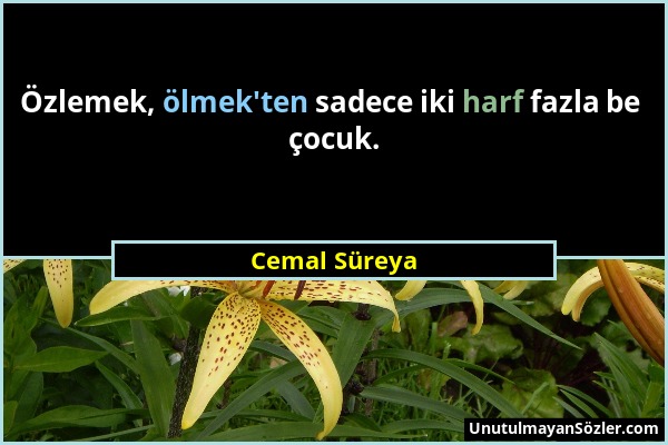 Cemal Süreya - Özlemek, ölmek'ten sadece iki harf fazla be çocuk....