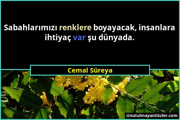 Cemal Süreya - Sabahlarımızı renklere boyayacak, insanlara ihtiyaç var şu dünyada....