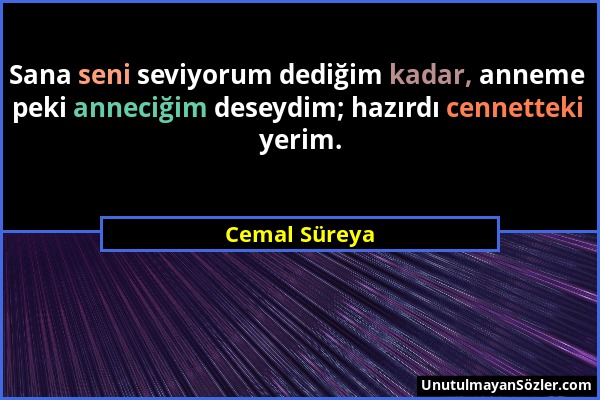 Cemal Süreya - Sana seni seviyorum dediğim kadar, anneme peki anneciğim deseydim; hazırdı cennetteki yerim....