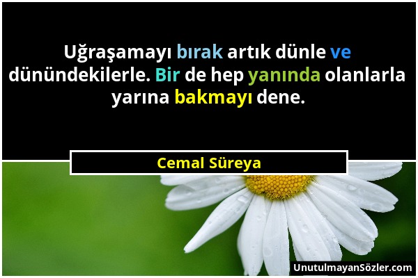 Cemal Süreya - Uğraşamayı bırak artık dünle ve dünündekilerle. Bir de hep yanında olanlarla yarına bakmayı dene....