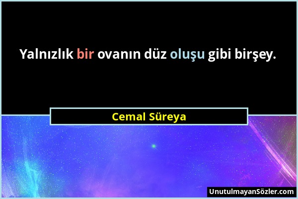 Cemal Süreya - Yalnızlık bir ovanın düz oluşu gibi birşey....