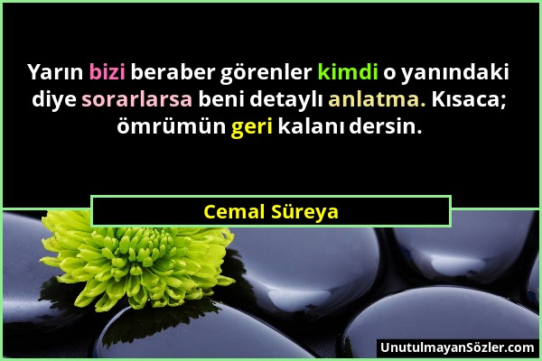 Cemal Süreya - Yarın bizi beraber görenler kimdi o yanındaki diye sorarlarsa beni detaylı anlatma. Kısaca; ömrümün geri kalanı dersin....