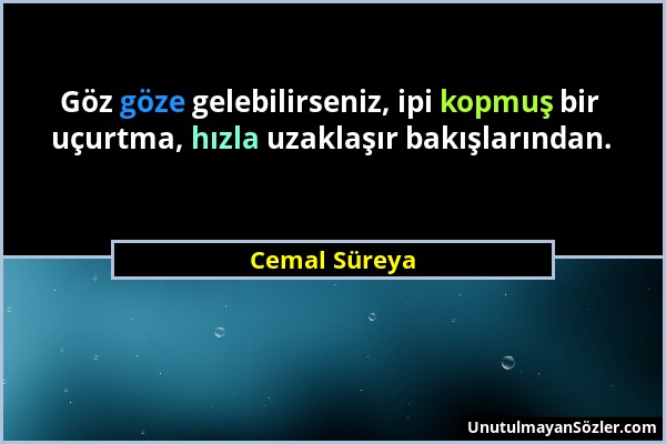 Cemal Süreya - Göz göze gelebilirseniz, ipi kopmuş bir uçurtma, hızla uzaklaşır bakışlarından....